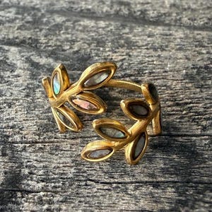 Abalone Shall Leaf Adjustable Cuff RIng