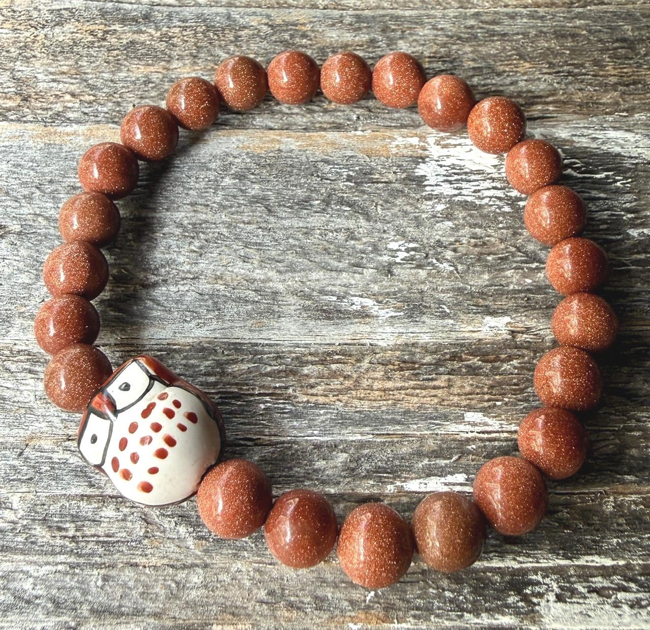 Goldstone Owl Stretch Bracelet ~ Positive Energy & Goals