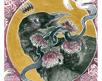 King CROW with Japanese Chrysanthemums