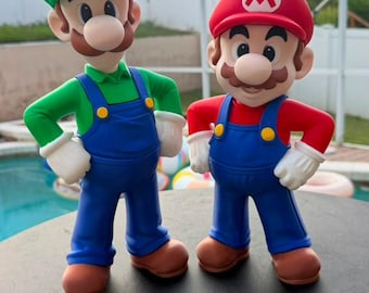Mario and Luigi 3D Printed Figures, Gamer Room Decor, Video Game Collectible, Gaming Gift, Handmade Character Display