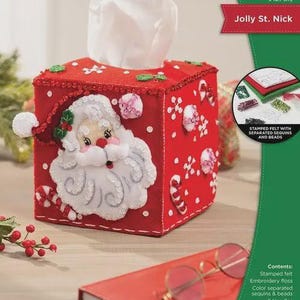 Bucilla's Jolly St. Nick Tissue Box Cover Vilt Applicatie Kit