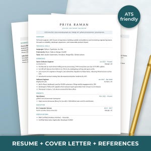 ATS-Friendly Tech Resume Kit | Software Engineer CV, Cover Letter, References (Word/Google Docs)