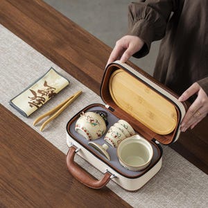 Dunhuang Travel Tea Set, Portable Ceramic Kung Fu Set with Case