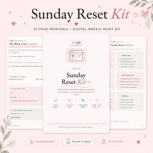 Sunday Reset Planner, Weekly Checklist, Life Admin Organizer (PDF)
