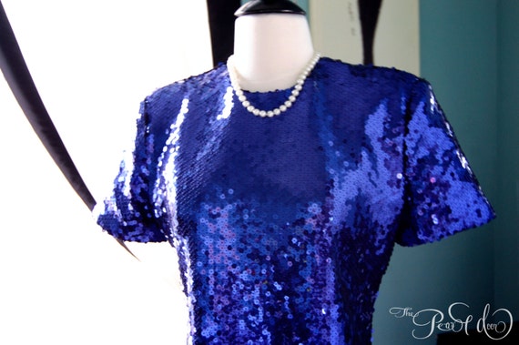Beautiful Bright Blue 1980s Sequined Victor Costa
