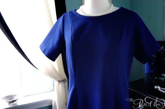 navy blue shift dress with sleeves