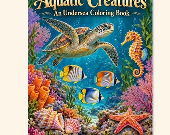 Aquatic Creatures Coloring Book PDF | 44 Detailed Ocean Animal Pages | Adults & Older Kids | Printable Digital Download