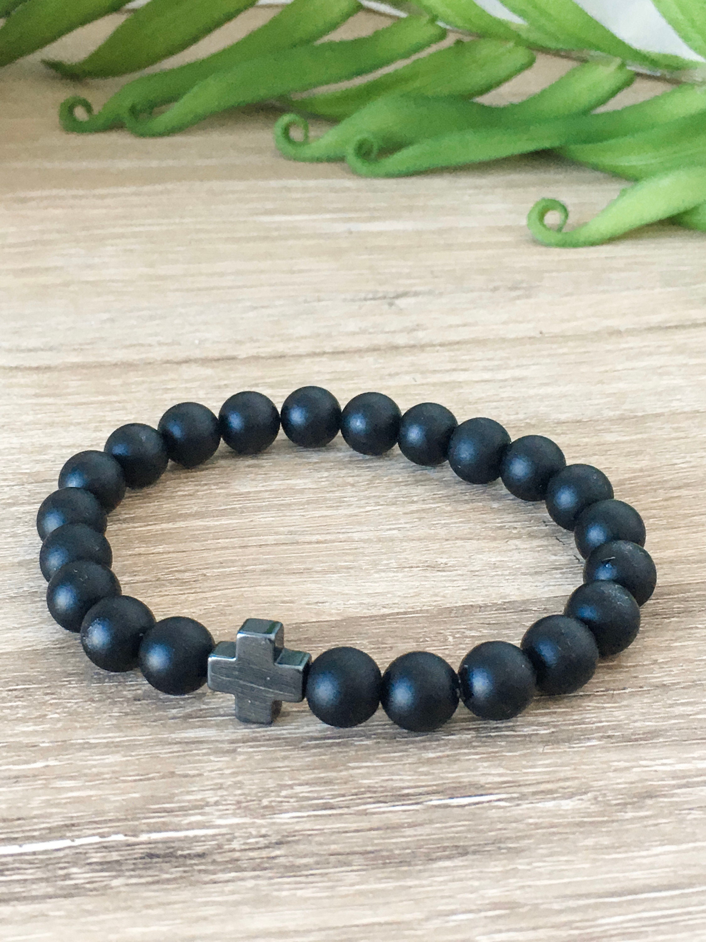 Men's Cross Beaded Bracelet Men's Jewelry Religious Etsy