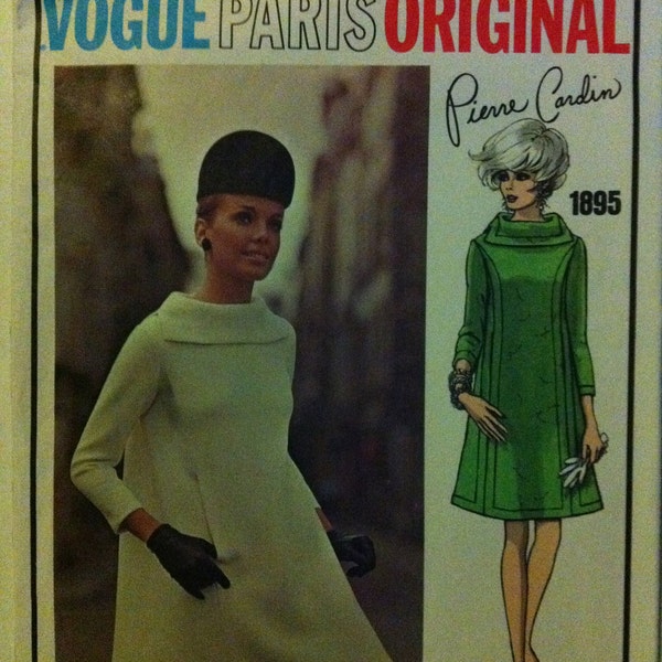 1960s Vogue Paris Original Pierre Cardin Pattern 1895 One piece dress size 10 bust 32 half CUT