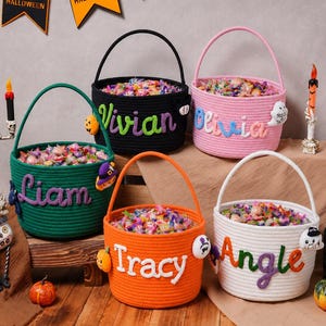 Personalized Ghost Halloween Basket, Cute Spooky Candy Bucket, Custom Name Halloween Gift, Kids Trick or Treat Basket