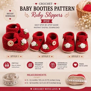 Crochet Baby Booties Pattern, Ruby Slippers, Pre-Walker Shoes (PDF Tutorial)