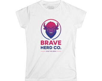 Bisexual Pride Bison Mascot Fitted Tee, Bi Flag LGBTQ Apparel, Brave Herd Co.
