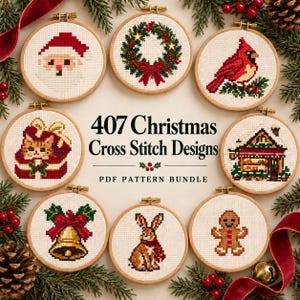 Christmas Cross Stitch Pattern Bundle: 407 Designs, Tiny Motifs, Cats & Dogs, PDF Charts