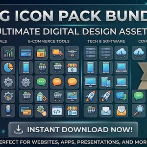 PNG Icon Pack Bundle | Business Ecommerce Tech Communication Icons | Transparent Background Digital Design Assets Download
