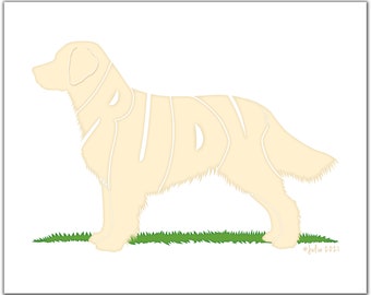 Golden Retriever Classic Silhouette 7" x 5" (or larger) Light Golden Retriever Print, Golden Retriever Portrait, Dog Illustration