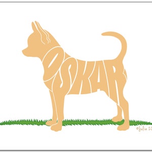 Chihuahua 7&quot; x 5&quot; (or larger) Custom Gift, Personalized Chihuahua, Chihuahua Name Art, Chihuahua Portrait, Dog Silhouette