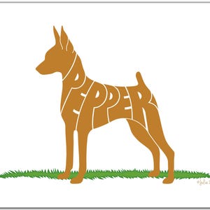 Personalized Miniature Pinscher Dog Art, Custom Pet Name Portrait image 1