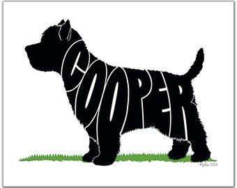 Personalized Westie 7" x 5" (or larger) Custom Dog Gift, Personalized Dog Illustration, Custom Pet Portrait
