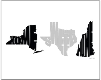 Three States Gift, Personalized States, 14" x 11" Wedding Gift, Custom States, Long Distance States Gift, Housewarming Gift