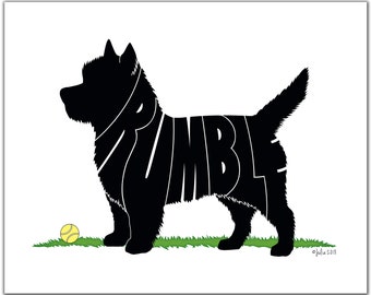 Cairn Terrier 7" x 5" (or larger) Custom Gift, Personalized Carin Terrier, Cairn Terrier Portrait, Carin Terrier Drawing, Dog Silhouette