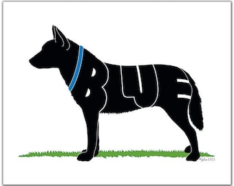 Blue Heeler, Australian Cattle Dog 7" x 5" (or larger) Custom Gift, Personalized Australian Cattle Dog Silhouette, Dog Portrait