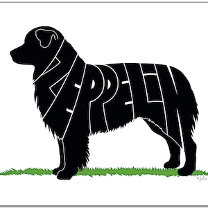 Personalized Australian Shepherd 7&quot; x 5&quot; (or larger) Australian Shepherd, Australian Shepherd Portrait, Dog Illustration, Aussie Silhouette