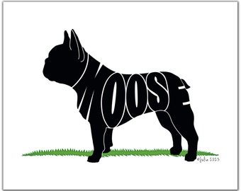 Personalized French Bulldog Silhouette 7" x 5" (or larger) Custom Bulldog, French Portrait, Personalized French Bulldog Gift