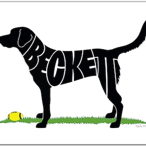 Black Lab 7" x 5" (or larger) Personalized w/Favorite Object, Custom Black Lab Gift, Black Lab Portrait, Black Lab Print, Dog Memorial