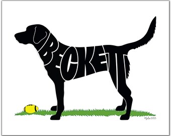 Black Lab 7" x 5" (or larger) Personalized w/Favorite Object, Custom Black Lab Gift, Black Lab Portrait, Black Lab Print, Dog Memorial