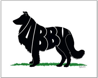 Custom Collie Silhouette Print, Personalized Hand Drawn Dog Gift