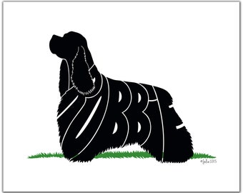 Personalized Cocker Spaniel Silhouette Print, Hand Drawn Dog Portrait