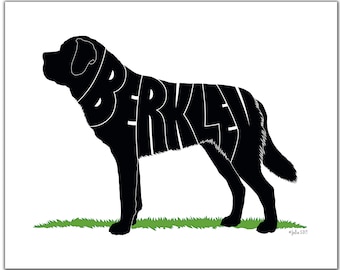 Saint Bernard 7" x 5" (or larger) Custom Gift, Personalized Saint Bernard Dog Portrait, Dog Portrait