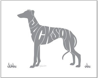 Greyhound 7" x 5" (or larger) Custom Greyhound Gift, Personalized Greyhound, Greyhound Portrait, Greyhound Print, Dog Silhouette