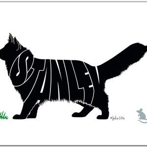 Maine Coon Cat 7" x 5" (or larger) Custom Cat Gift, Personalized Maine Coon Cat, Cat Portrait, Cat Illustration, Cat Silhouette
