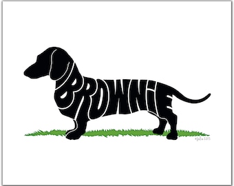 Personalized Dachshund 7" x 5" (or larger) Dachshund, Dachshund Portrait, Dachshund Illustration, Dachshund Drawing, Dachshund Silhouette