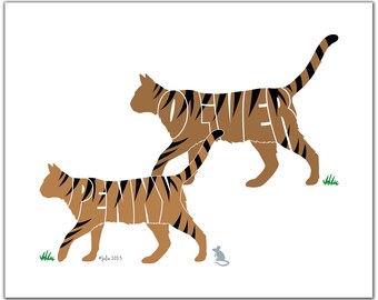 Personalized Tabby Cat Pair 10" x 8" (or larger) Tabby Cats, Tabby Cat Portrait, Tabby Cat Print, Tabby Cat Silhouette