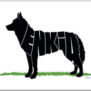 Personalized Husky Silhouette 7&quot; x 5&quot; (or larger) Personalized Husky Dog Gift, Husky Dog Portrait, Husky Dog Drawing, Husky Dog Print