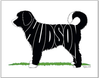 Aussiedoodle with Distinct Markings 7" x 5" (or larger) Gift, Personalized Aussiedoodle Portrait, Dog Silhouette