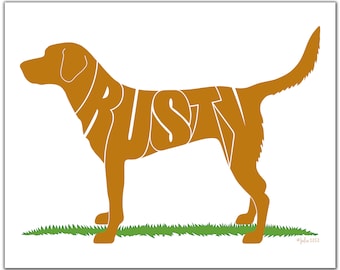 Custom Fox Red Lab Silhouette Art Print, Personalized Dog Gift