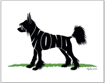Chinese Crested 7" x 5" (or larger) Chinese Crested Portrait, Chinese Crested Illustration, Chinese Crested Silhouette