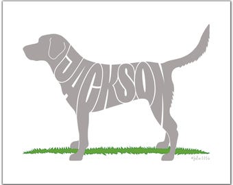 Personalized Silver Lab Silhouette Print, Custom Dog Memorial Gift, Pet Portrait