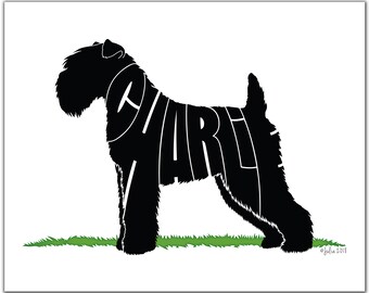 Wheaten Terrier 7" x 5" (or larger) Custom Gift, Personalized Wheaten Terrier Portrait, Name Art, Dog Silhouette