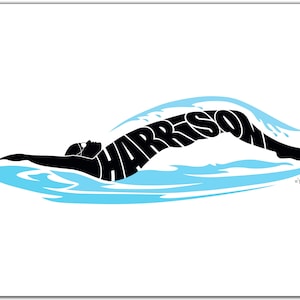 Personalized Backstroke Swimmer Name Silhouette (or any Sport) 10" x 8" (or larger) Custom Swimmer Gift, Sport Portrait