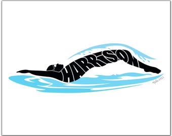 Personalized Swimmer Silhouette Print, Custom Sports Portrait