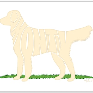 Personalized Golden Retriever Silhouette 7&quot; x 5&quot; (or larger) Light Golden/Golden Retriever Print, Golden Retriever Portrait