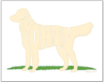 Golden Retriever Silhouette 7" x 5" (or larger) Light Golden/Golden Retriever Print, Golden Retriever Portrait, Retriever Illustration