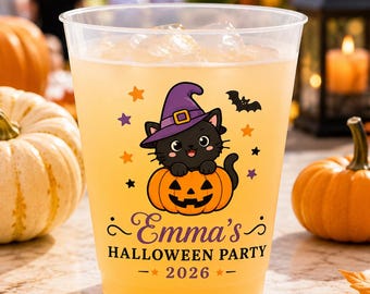 Personalized Frosted Cups for Halloween Party, Custom Halloween Party Cups, Kids Trick or Treat Favors, Halloween Drinkware for Party Guests
