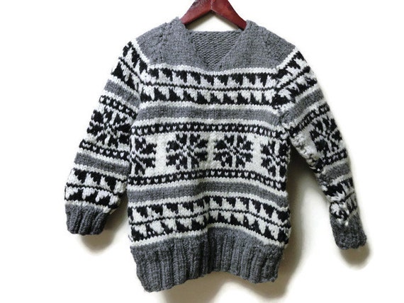 Handknit Cowichan Sweater - Grey Snowflake design