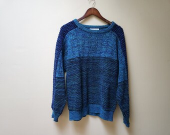 vintage blue textured knit sweater / L