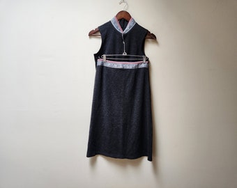 Vintage wool grey and metallic top and skirt dress set